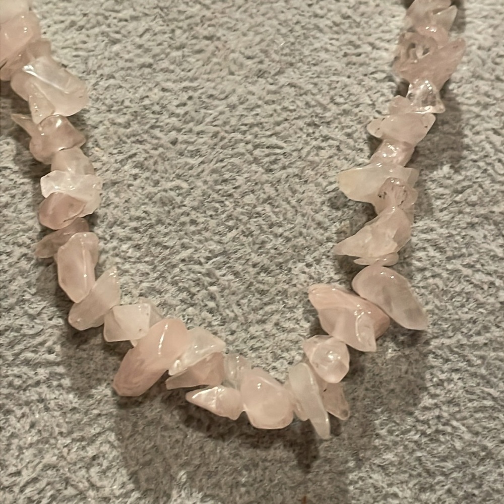 Carol Lee Rose Quartz Chip Love Amore Necklace